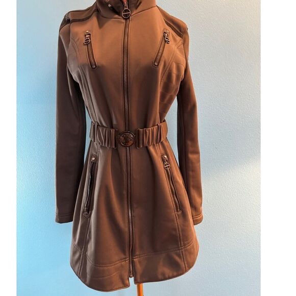 EUC! Laundry Shelli Segal Dark Gray Zip Close 4 Pockets Attached Belt Hood Small - Picture 3 of 10